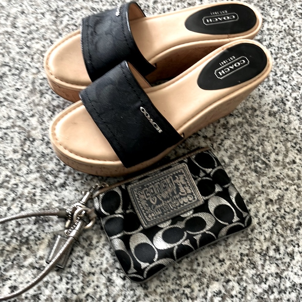 Coach Black Wedges and Coach Poppy Wristlet